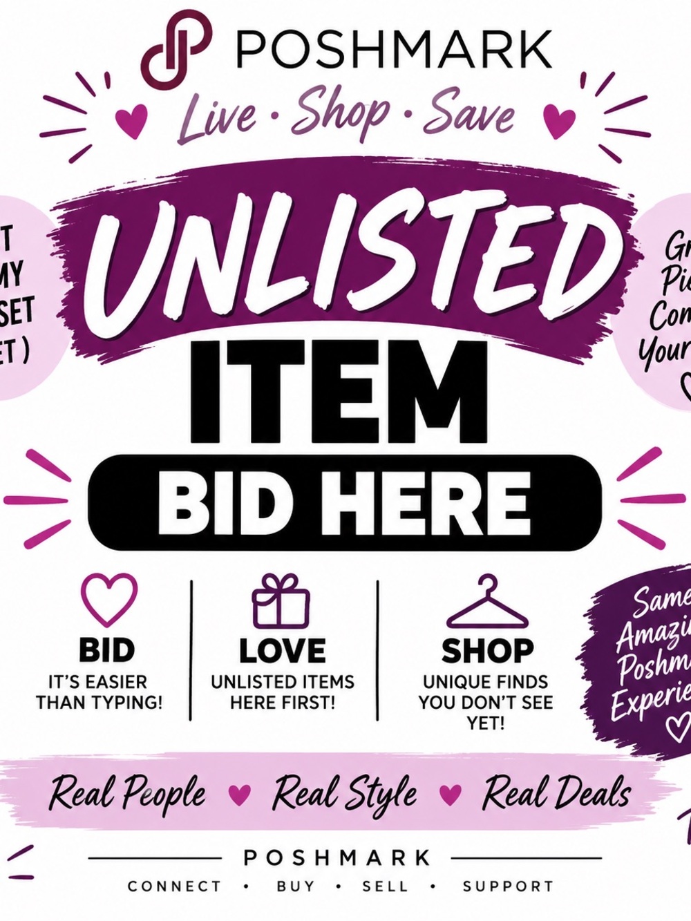 Unlisted Item Bid Here Sign - Purple and White Party Poster